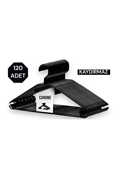 Canowe Plastik Elbise Askısı Siyah 120 Adet Kaymaz Askı