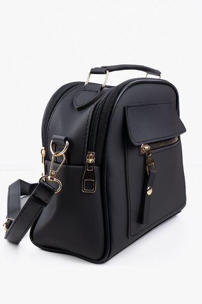 Les Crioch Dámská černá kožená taška Lacost se 3 oddíly s nastavitelným popruhem do ruky a přes rameno