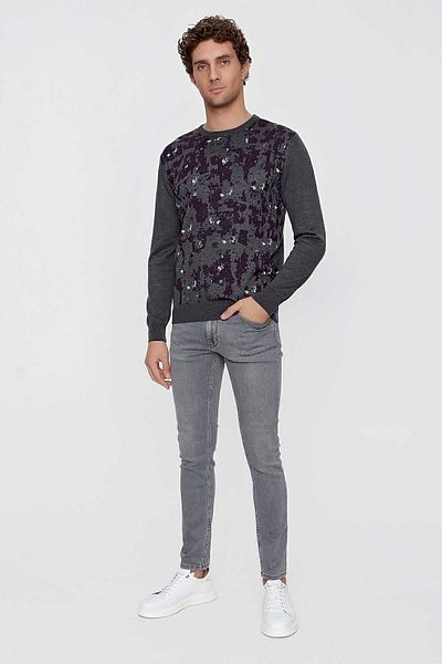 Morven Ανδρικά πλεκτά Anthracite Trend Crew Neck Dynamic Fit Comfortable Cut