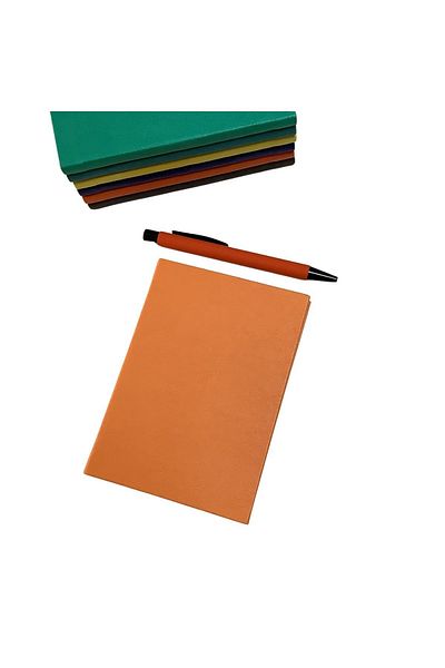 blume Acar Thermo Leather Flexible Cover 10.5*15 Cm 160 Pages Checkered Notebook Orange