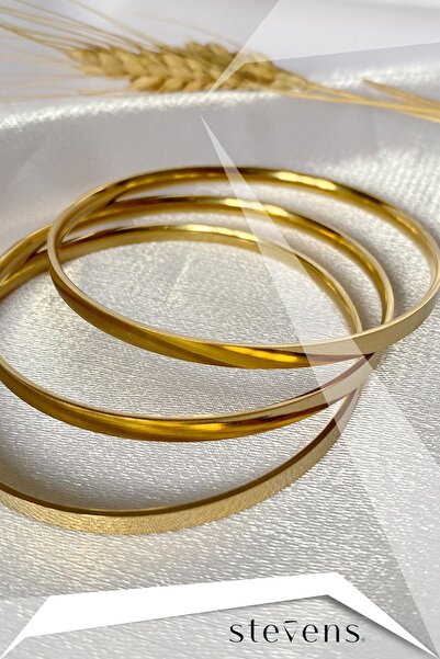 STEVENS Paslanmaz Kararmaz Çelik 3 lü Kalın Ajda (Kibrit Çöpü) Bilezik