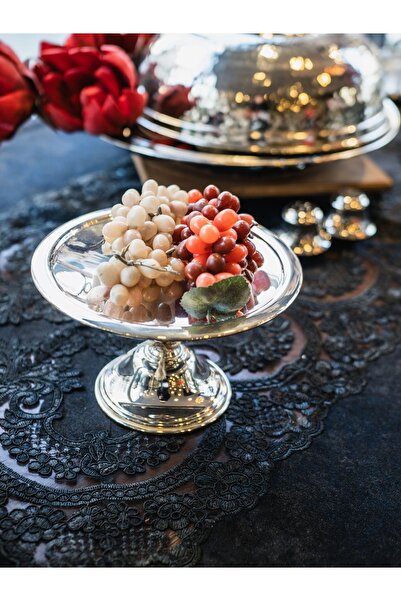 Bakır Concept Silver Plated Serving Dish, Cookie Plate with Legs No:3