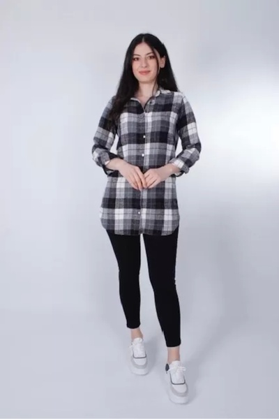 ayakuydur Kadın Siyah Gri Ekose Gömlek