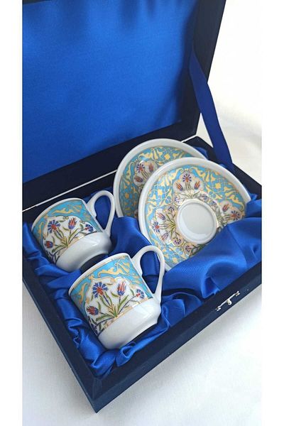 Nihal Süeda New Collection Double Porcelain Cup Set with Velvet Box