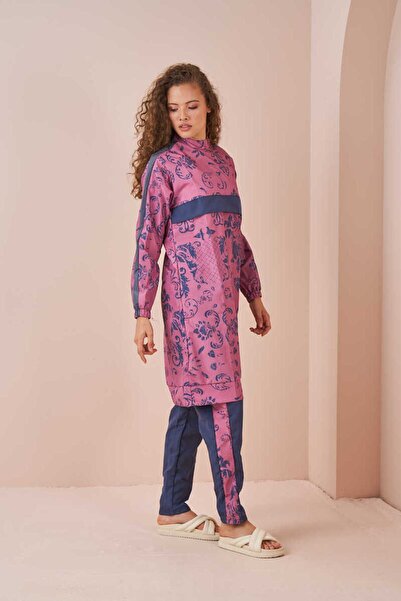 Mevra Μαγιό με σχέδιο πλακιδίων, μακρύ Dusty Rose