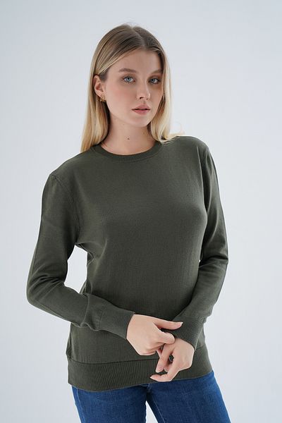 Trist Star Khaki 100% Organic Cotton Crew Neck Knitwear Sweater Blouse