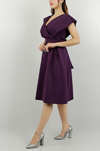 vuvutasarım Lila redőzött középhosszú estélyi ruha - övvel, eljegyzési és ballagási ruha 581680   632