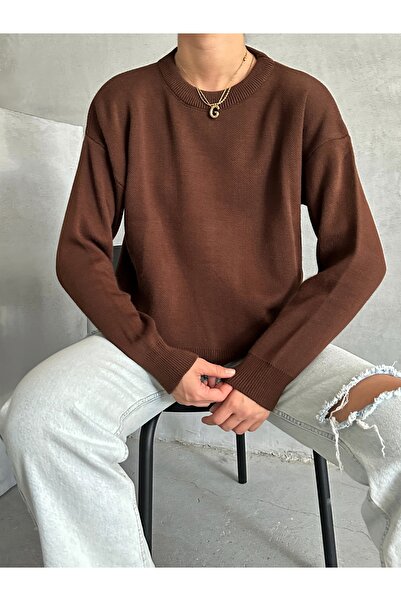 BEJNA Dámsky sveter z hnedého úpletu Crew Neck