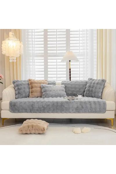 BALADI HOME Diamond Patterned Thick Plush Sofa Cover - Simple Seating Area (4 Pieces)