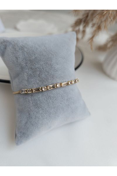 ULYOS PONIS Round Cut Waterway Baguette Gold-Silver Mix Adjustable Elevator Bracelet