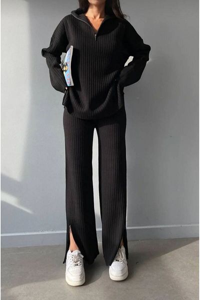 DAMGA Collection Women's Knitwear Set with Zipper and Slits