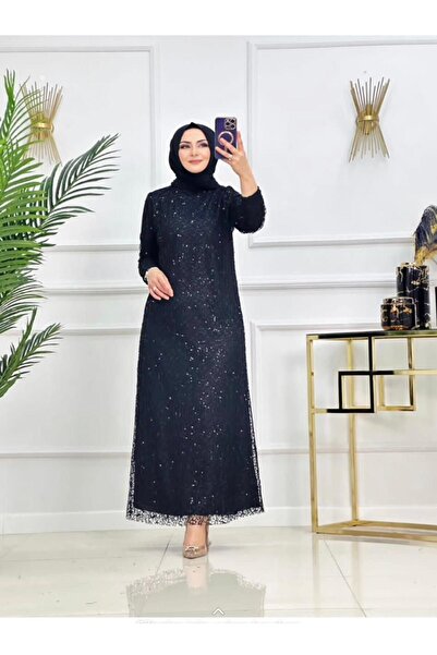 poplinmoda 2436 File Pul Payet Ala Tesettür Abiye ve Davet Elbisesi