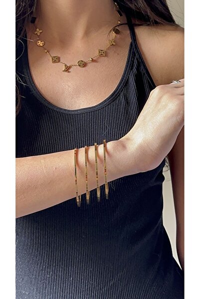 Opia JEWELRY - سوار Ajda من الفولاذ المسطح مكون من 4 قطع