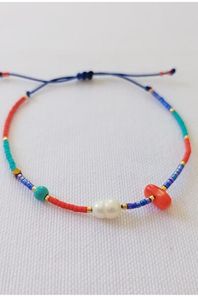 Bella Sera Studio Miyuki Dizi Tek Sıra Minimal Bileklik Inci, Mercan Ve Turkuaz Taşı Detaylı