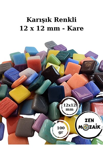 Zen Mozaik Sanatsal Mozaik Çalışmalarınız için 12x12 mm - Kare Cam Mozaik Taşı (100 gr)