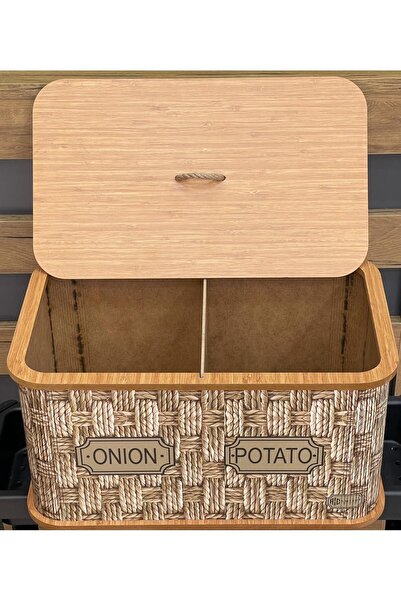 AC AMİSOS 2 Bölmeli Desenli Doğal Ahşap Patates Soğan Sebze Saklama Sepeti Patates Soğanlık Lüx Sebzelik Kova