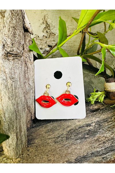 1PARÇAMAVİ Red Pinching Women's Earrings - Ear with Lip Clip and No Hole