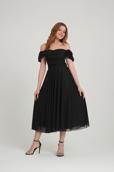 meksila women straptes degrade neckline low sleeves short flared with silvery lining wedding invitation evening dresses