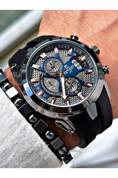 Reward Men's Sports Black Silicone Wristwatch and Bracelet Gift Set
