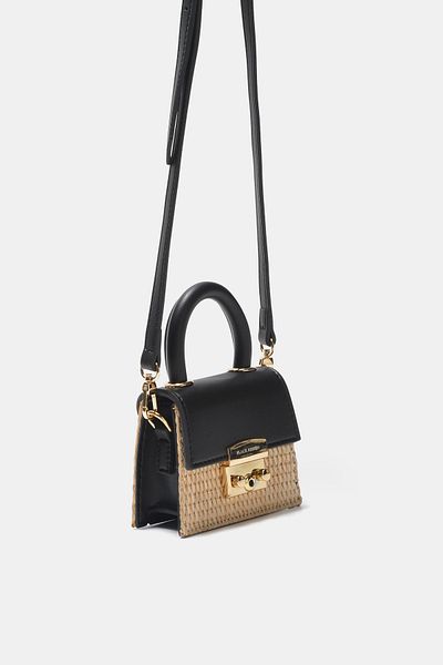 Black Ribbon Geantă mică Queen Mini din paie