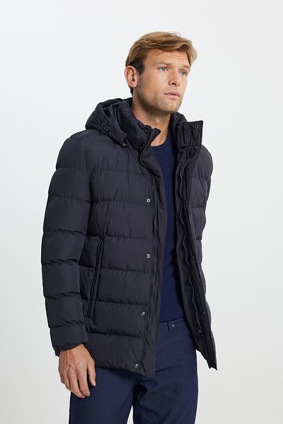 AC&Co / Altınyıldız Classics Ανδρικό παλτό με κουκούλα Navy Blue με κουκούλα Standard Fit - Πλαϊνές τσέπες