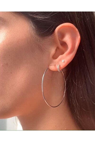 Harites Accessories Basic Gümüş Rengi Orta Boy Ince Halka Küpe