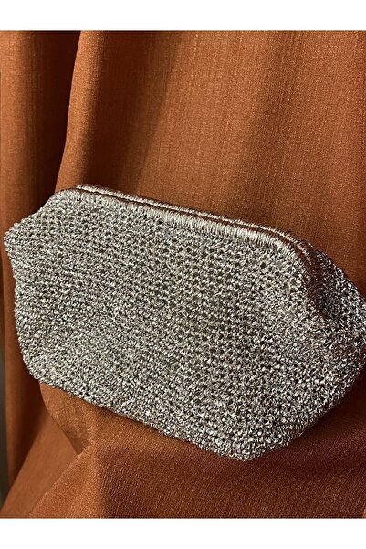 B Made Metalik Gri Clutch Çanta