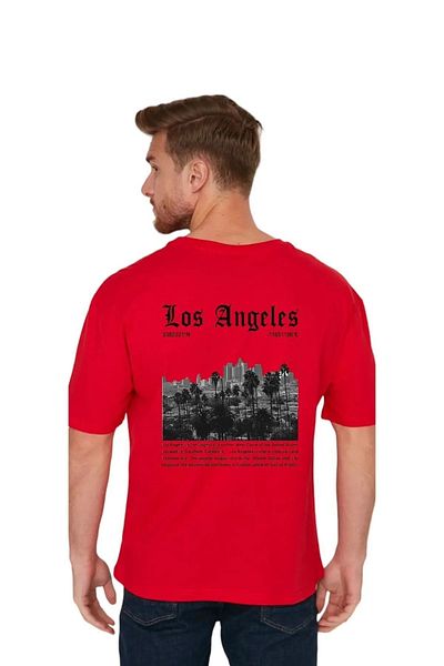 DAXİS Sportwear Company Μπλουζάκι Los Angeles μπροστά και πίσω με γραφικό εμπριμέ μαύρο oversize
