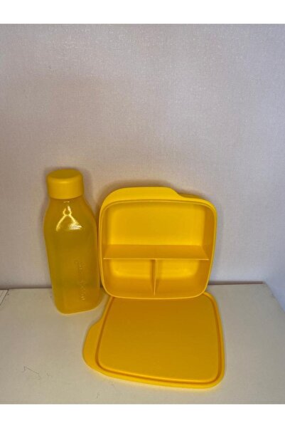Tupperware زجاجة إيكو 500 مل وعلبة تغذية مقسمة باللون الأصفر 500 مل، مجموعة م...