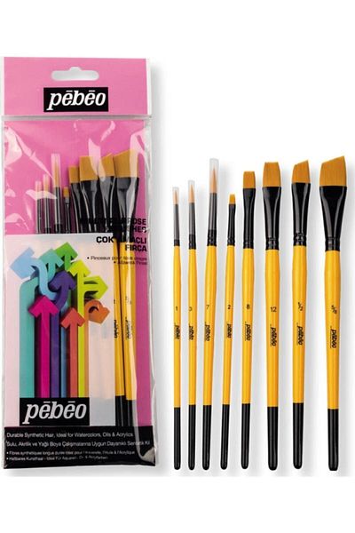 Pebeo 8 Acrylic Paint Set Set 6 (Straight, Side Cut and Fine Tip)