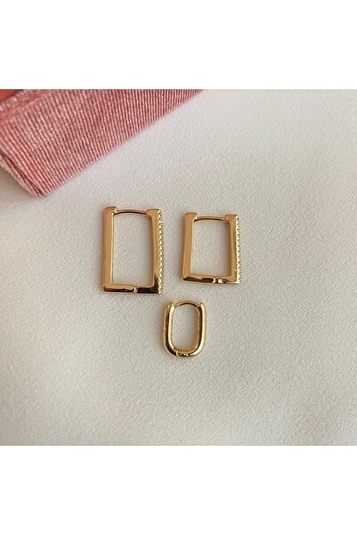 Okkostore Kadın Taşlı Dikdörtgen 3'lü Küpe