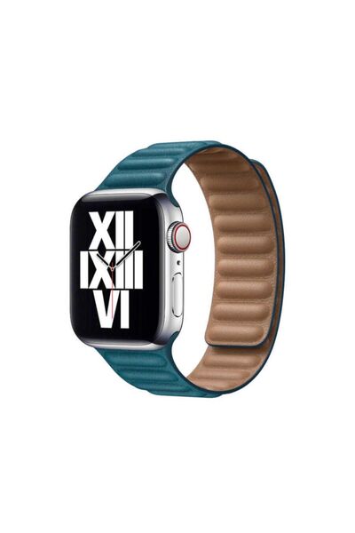 Apple Watch 38mm  Uyumlu  Krd-34 Deri  Kordon Petrol Mavi