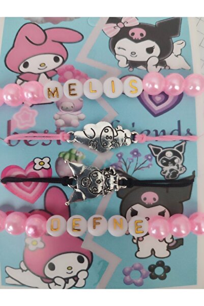 Black Point Kuromi ve My melodi 4 lü arkadaşlık bileklik seti 2 adet isimli b...