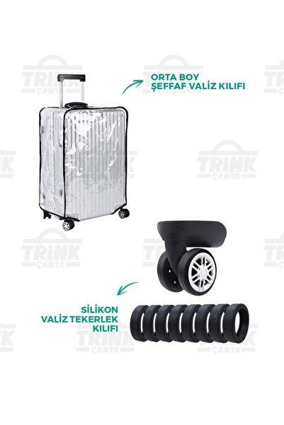 Trink Çanta Set of 2 Transparent Luggage Case - Silicone Luggage Wheel Protective Case