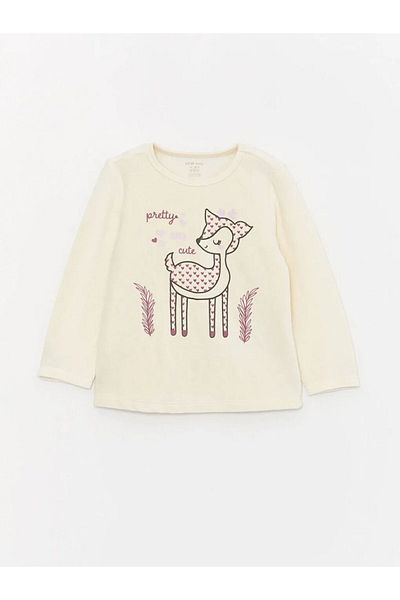 LC Waikiki LCW baby Crew Neck Long Sleeve Printed Velvet Baby Girl Pajama Set