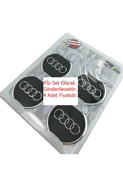 DURU DORUK Audi Jant Göbeği 60mm Alüminyum Çerçeveli Yapıştırma Siyah 4'lü