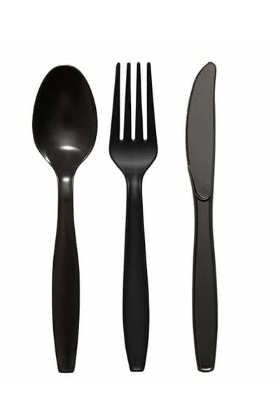 Miopack Plastic Luxury Fork-Spoon-Knife Set of 3 Black Black Set of 100