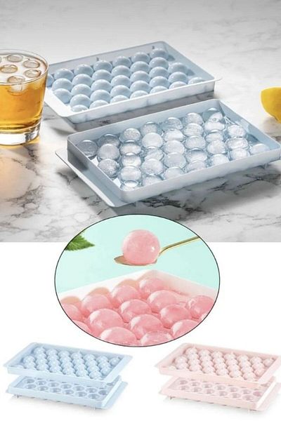 HİROS'H 33-piece Marble Ice Mold - with Cover and Round, for Cocktail Presentations