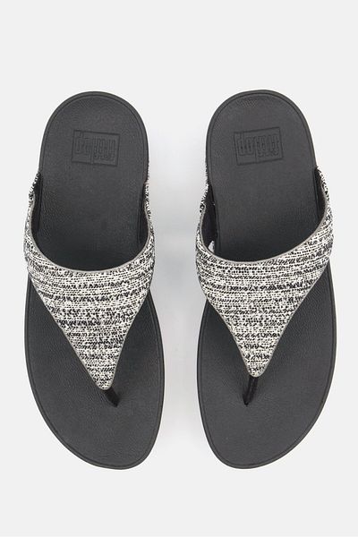 Fitflop صندل نسائي من Lulu Shimmerweave سهل الارتداء، مجموعة باللون الأسود