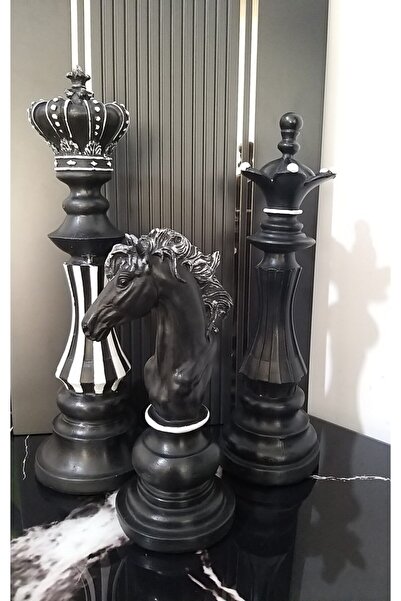 silvia vintage desing Dekoratif 3lü Satranç Şah, Mat, Vezir Heykel, Biblo