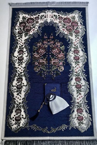Kardelen velvet Dark Blue Rose Yasin and Pearl Prayer Beads Set