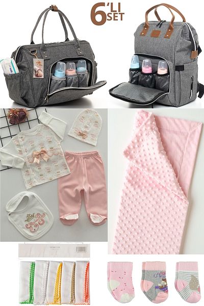 Necix's 6-piece Cute Bears Birth Set - Hospital Exit, 2-piece Baby Bag, Blanket, Wipes and Socks Set