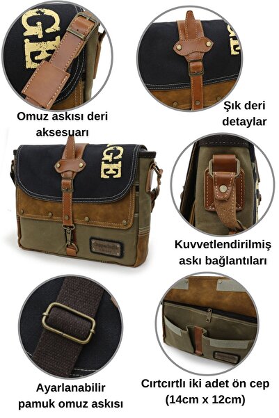 Cappadocia Vintage 4046 Училищно куфарче за лаптоп Antiochia Shoulder Postman Black Tan Водоустойчиво восъчно памучно платно