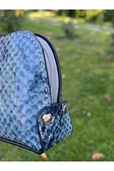 Pinkylola Make -up Model mavi yılan baskılı hakiki deri Cüzdan & Makyaj Çantası (mini)