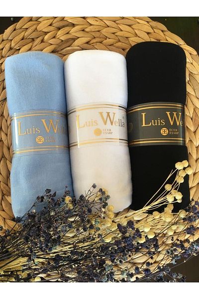 Luis Wella Set de 3 șaluri din bumbac pieptănat (NEGRU-ALB-ALBASTRU)