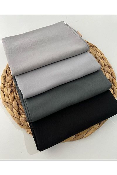 feronis Hijab Γυναικείο Βαμβακερό Σετ Μοντέλο Cazz Shawl 4 τεμαχίων _ Μαύρο - Ανθρακί - Γκρι - Ασημί