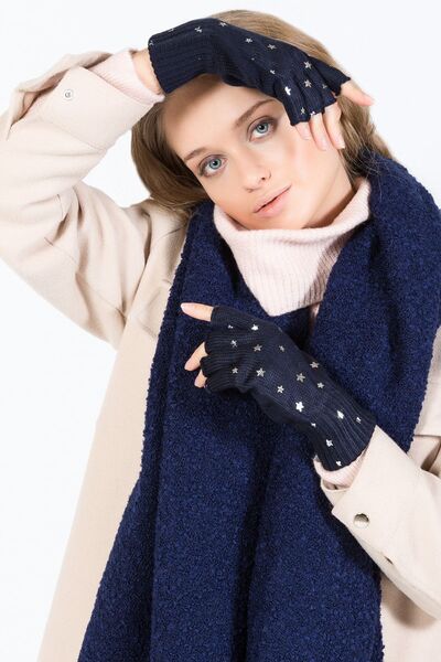 POSUSS Gümüş Yıldız Baskılı Kadın Eldiven - Lacivert - Ps3118