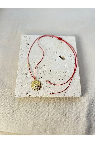 Myra Red Macrame Sun Figured Adjustable String Necklace