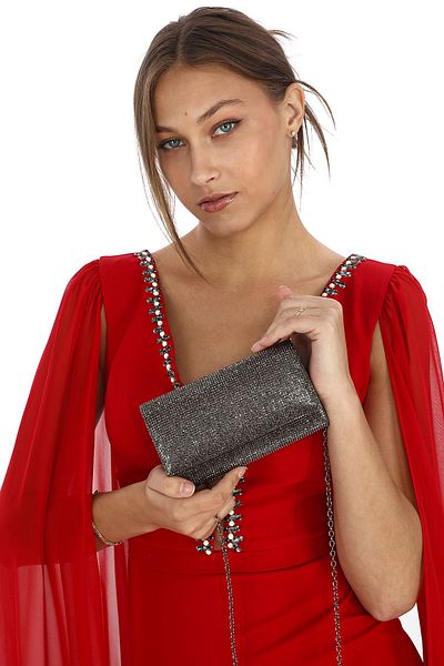womenacs Πλατινένιο Χρώμα Full Stone Κομψό βραδινό φόρεμα συμπλέκτη - αρραβώνας, χέννα, βραδινή τσάντα γάμου
