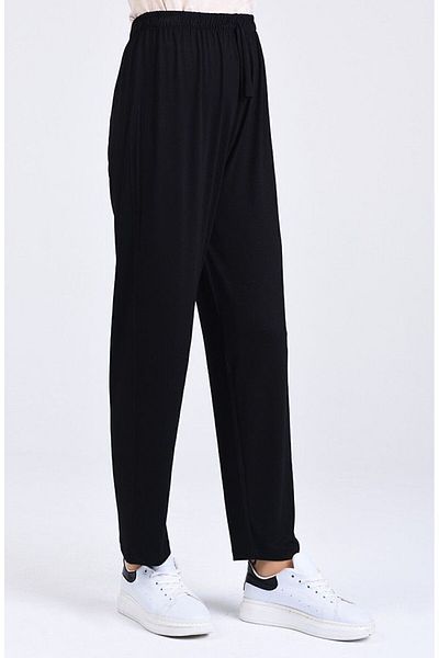DNC Viscose Black Trousers - Oversize Elastic Waist